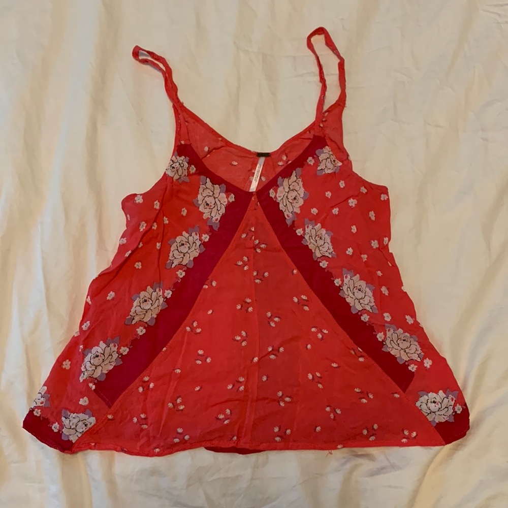 Free People Red Floral Spaghetti Strap Tank